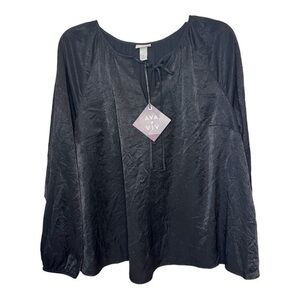 Ava & Viv black satin long sleeve blouse